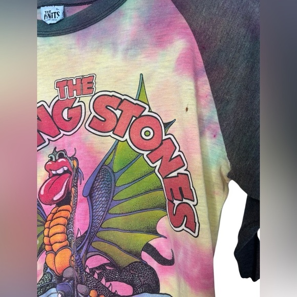 VTG Tie Dye 1981 Rolling Stones Concert Raglan Tee Thrashed Distressed Large - Picture 7 of 16